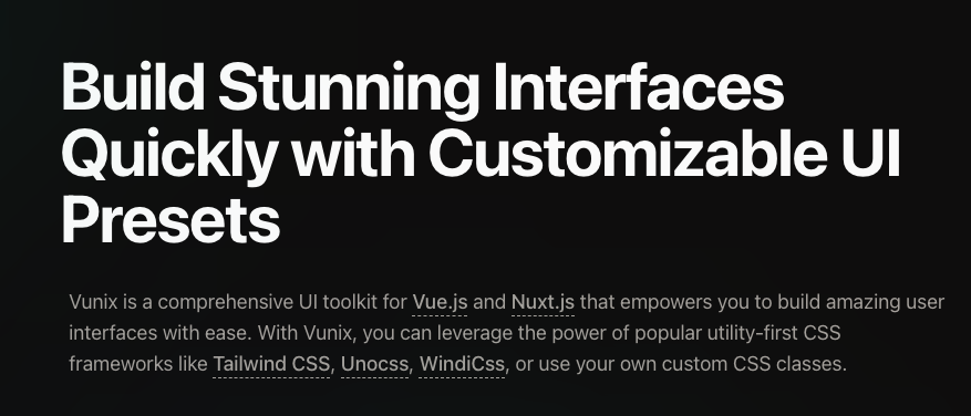 Vunix — UI Toolkit for Nuxt 3 / Vue 3